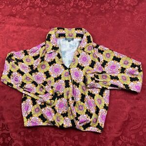 Haute Hippie Small Paisley Floral LS Crossover Wrap Blouse Multicolor Print Crop